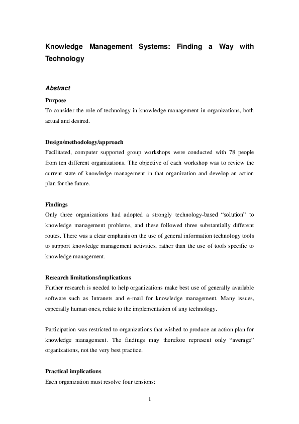 (PDF) Knowledge management systems: finding a way with technology