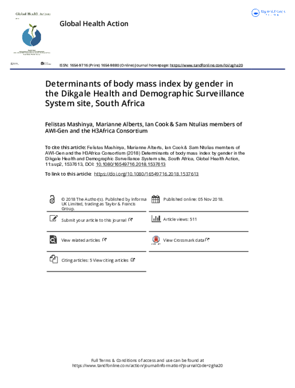 (PDF) Determinants of body mass index by gender in the Dikgale Health ...