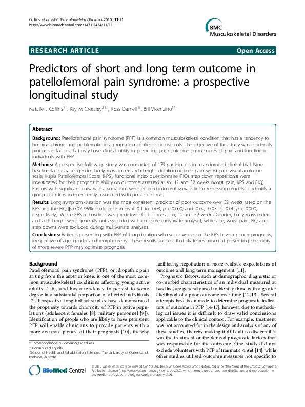 (PDF) Predictors of Short and Long Term Outcome In Patellofemoral Pain ...