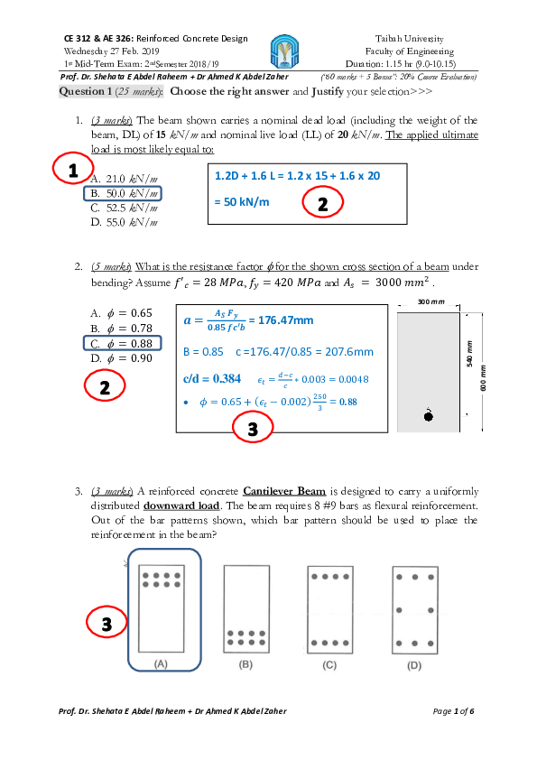 (PDF) Reinforced Concrete Design Exam model answer Shehata E Abdel