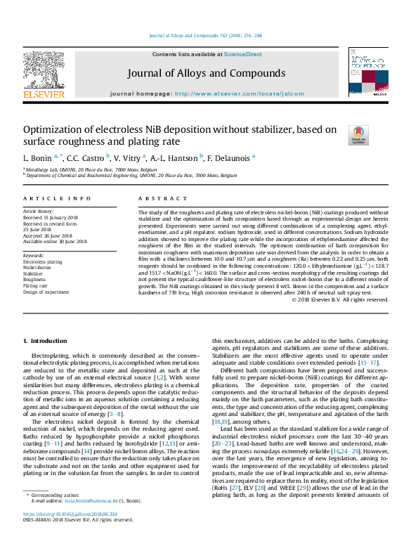 (PDF) Optimization of electroless NiB deposition without stabilizer ...