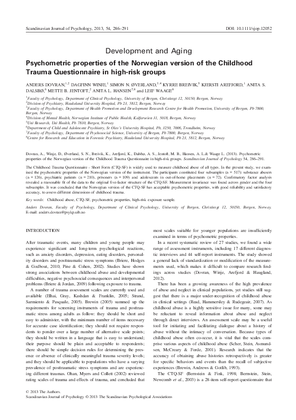 (PDF) Development and Aging Psychometric properties of the Norwegian ...