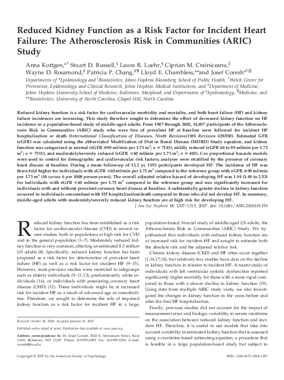 (PDF) Reduced kidney function as a risk factor for incident heart ...