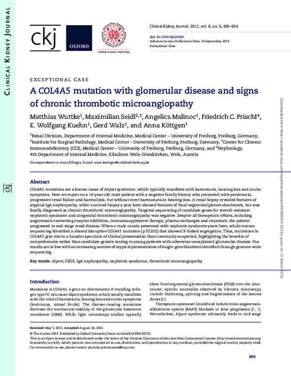 (PDF) A COL4A5 mutation with glomerular disease and signs of chronic ...