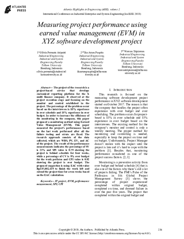 (PDF) Measuring project performance using Earned Value Management (EVM ...