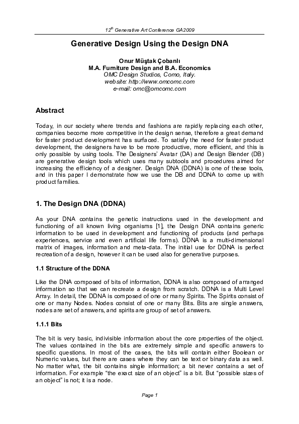 (PDF) Generative Design Using the Design DNA | Monika Furniture ...