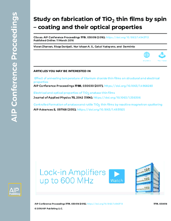 (PDF) Study on fabrication of TiO2 thin films by spin – coating and ...