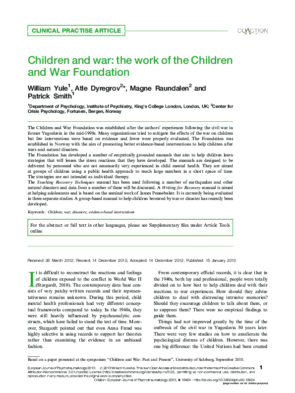 (PDF) Children and war: the work of the Children and War Foundation