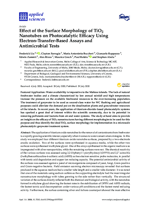 (PDF) Effect of the Surface Morphology of TiO2 Nanotubes on ...