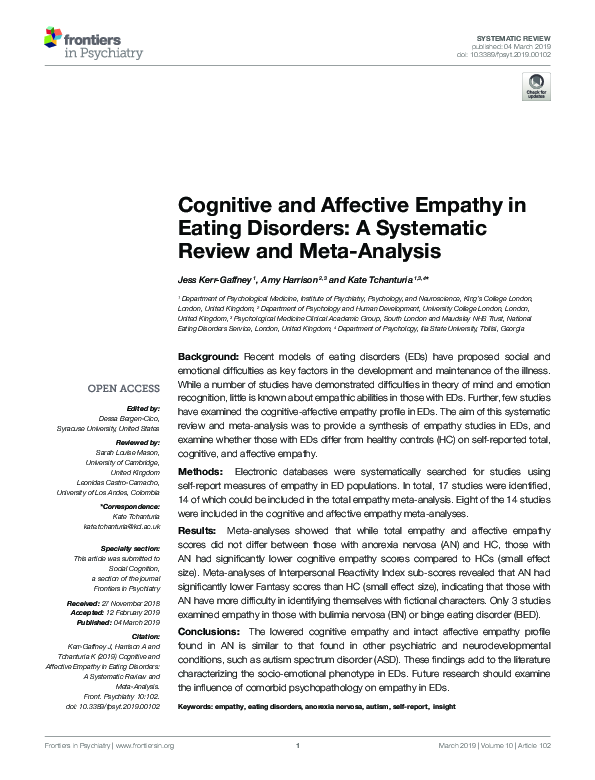 (PDF) Cognitive and Affective Empathy in Eating Disorders: A Systematic ...