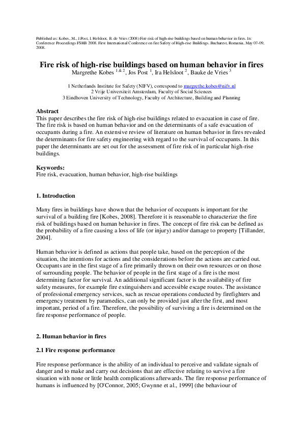 (PDF) Fire risk of high-rise buildings based on human behavior in fires