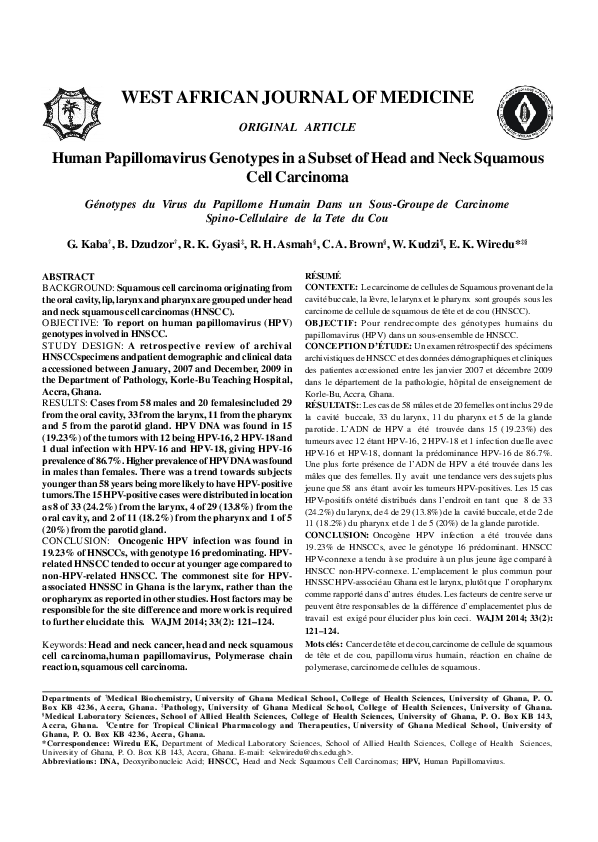 (PDF) Human papillomavirus genotypes in a subset of head and neck ...
