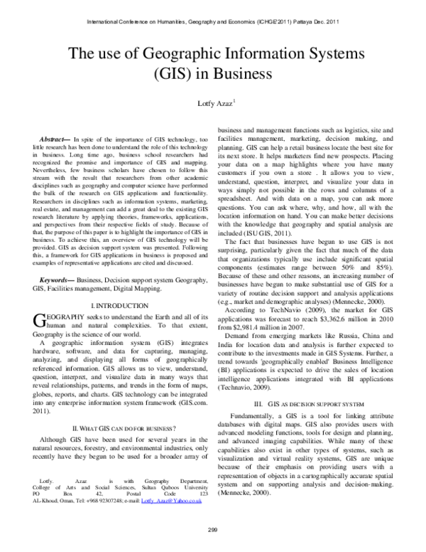 (PDF) The use of Geographic Information Systems ( GIS ) in Business