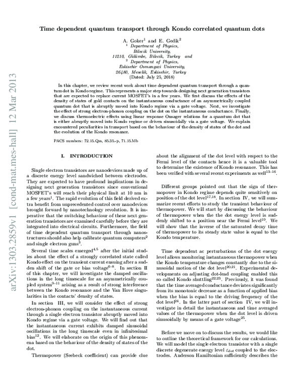 (PDF) Time dependent quantum transport through Kondo correlated quantum ...