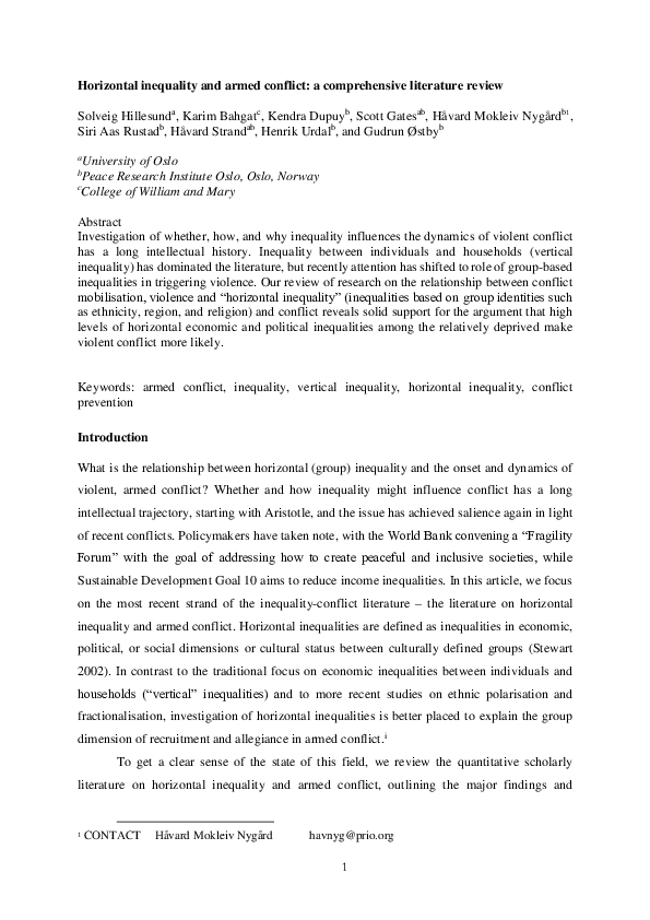(PDF) Horizontal inequality and armed conflict: a comprehensive ...