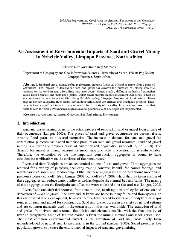(PDF) An Assessment of Environmental Impacts of Sand and Gravel Mining ...