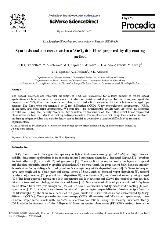 (PDF) Synthesis and characterization of SnO2 thin films prepared by dip ...
