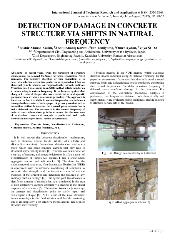 (PDF) Detection of Damage in Concrete Structure via Shifts in Natural ...