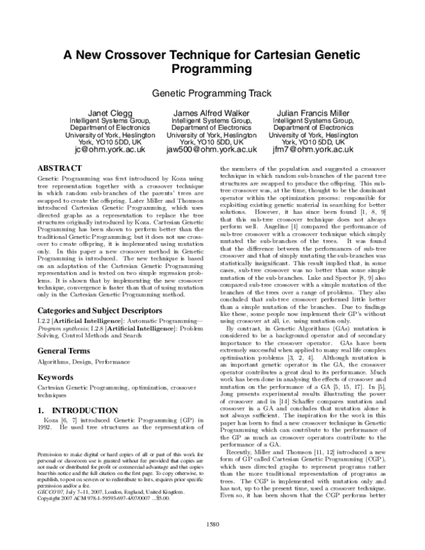 (PDF) A New Crossover Technique for Cartesian Genetic Programming ...