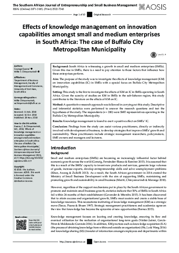 (PDF) Effects of knowledge management on innovation capabilities ...