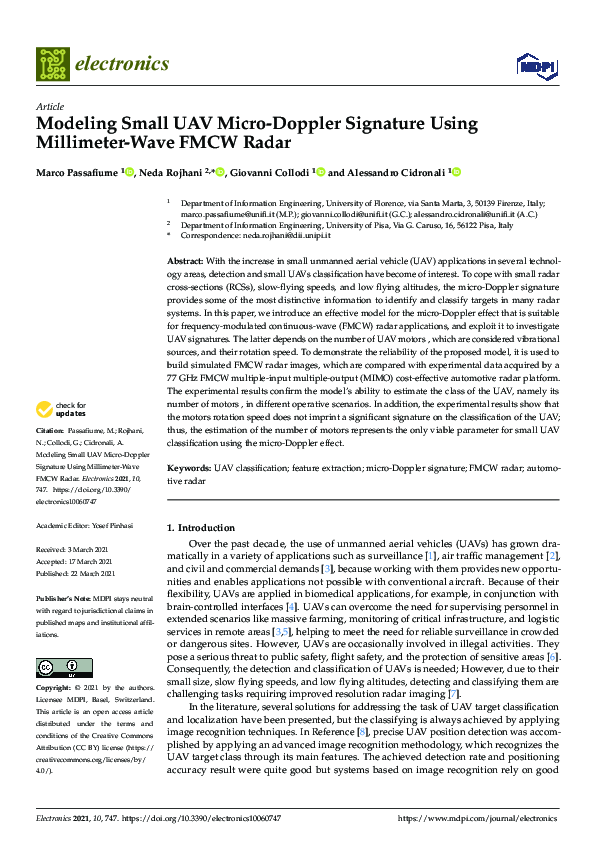 (PDF) Modeling Small UAV Micro-Doppler Signature Using Millimeter-Wave ...