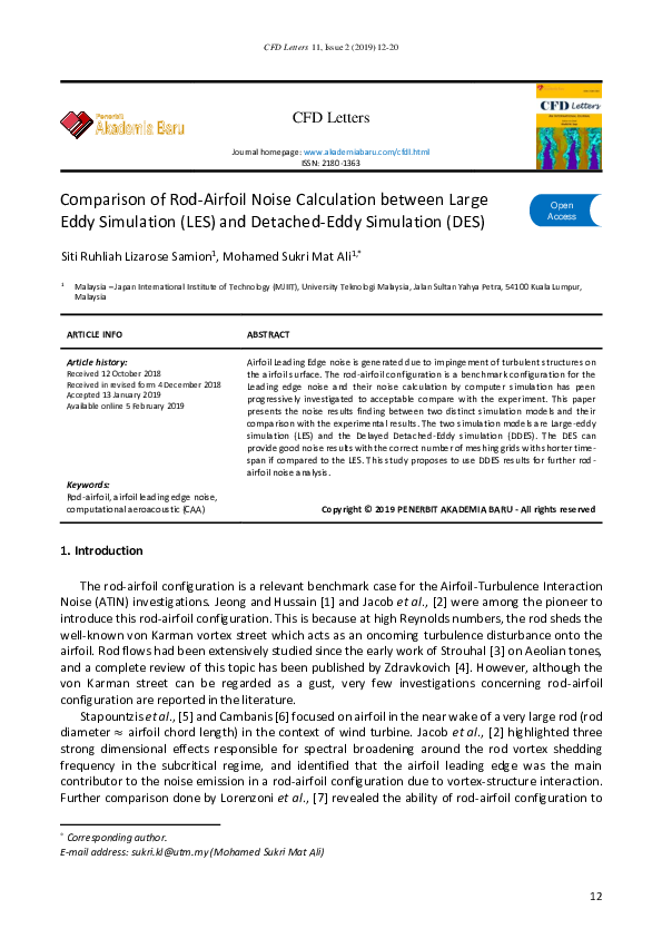 (PDF) Comparison of Rod-Airfoil Noise Calculation between Large Eddy ...