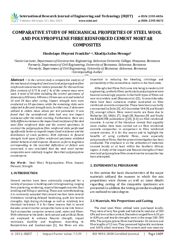 (PDF) IRJET- COMPARATIVE STUDY OF MECHANICAL PROPERTIES OF STEEL WOOL ...
