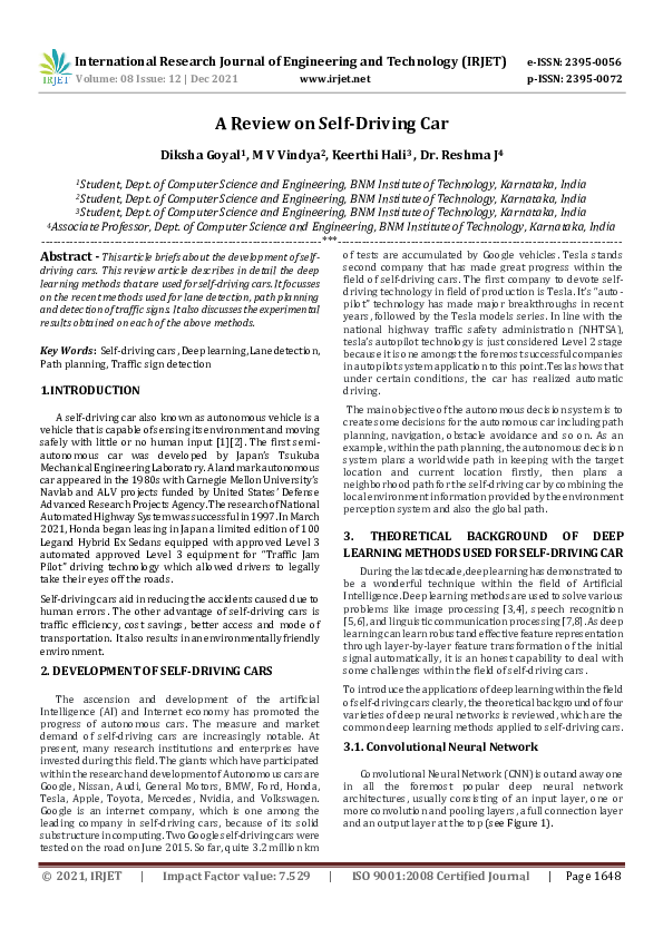 (PDF) IRJET- A Review on Self-Driving Car