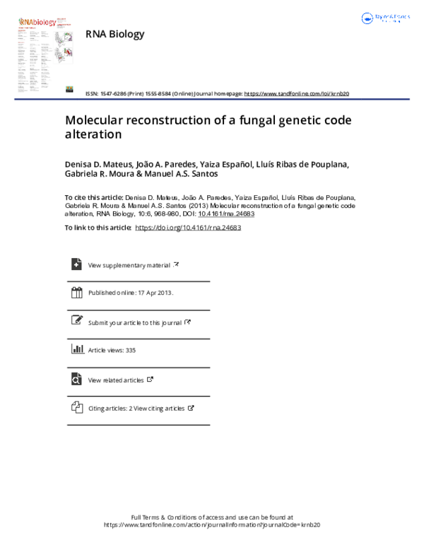 (PDF) Molecular reconstruction of a fungal genetic code alteration