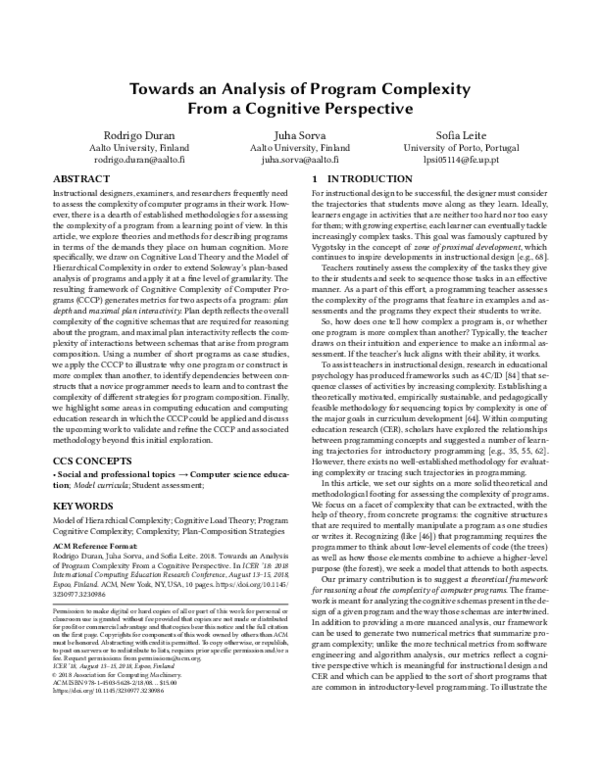 (PDF) Towards an Analysis of Program Complexity From a Cognitive ...
