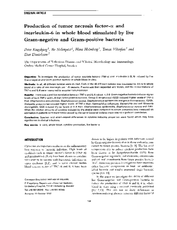 (PDF) Production of tumor necrosis factor-α and interleukin-6 in whole ...