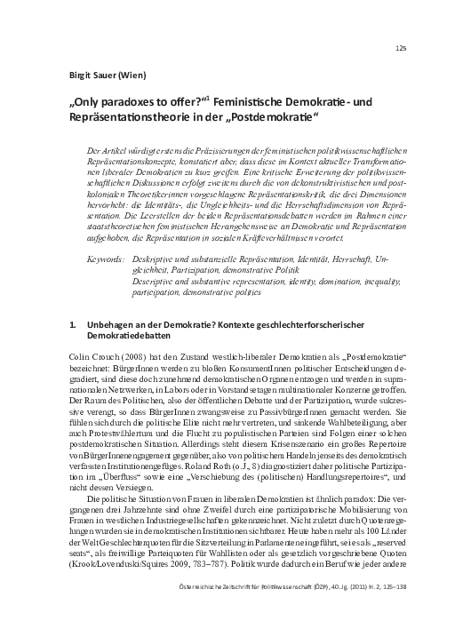 (PDF) „Only paradoxes to offer?“ Feministische Demokratie und