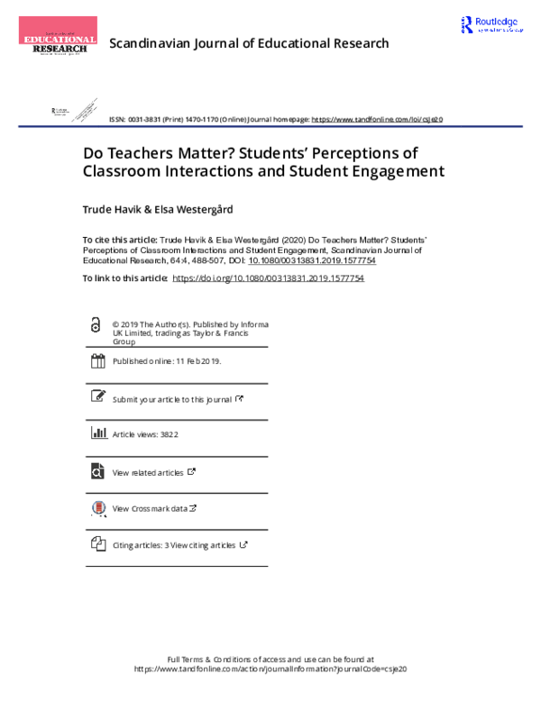 (PDF) Do Teachers Matter? Students’ Perceptions of Classroom ...