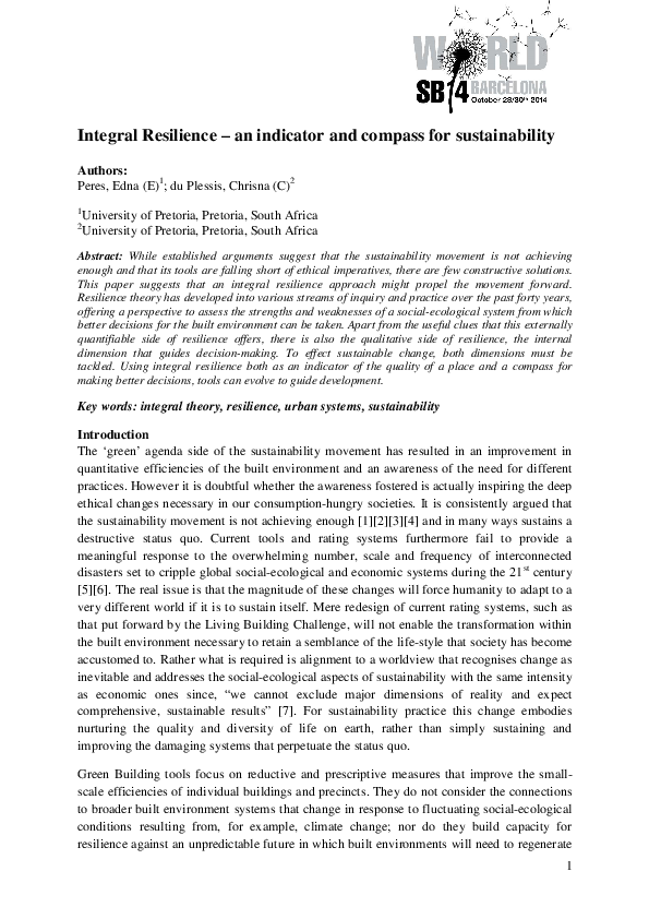 (PDF) Integral Resilience – an indicator and compass for sustainability