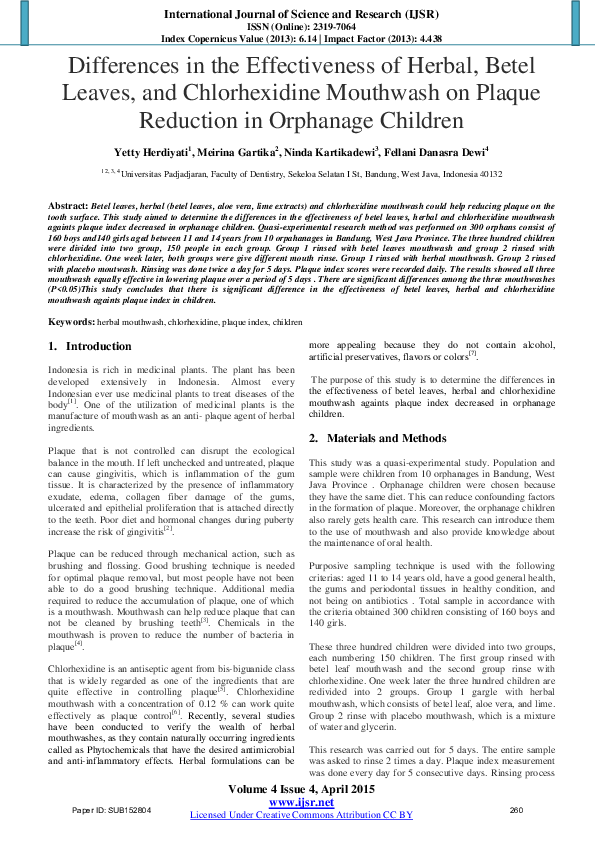 (PDF) Differences in the Effectiveness of Herbal , Betel Leaves , and ...