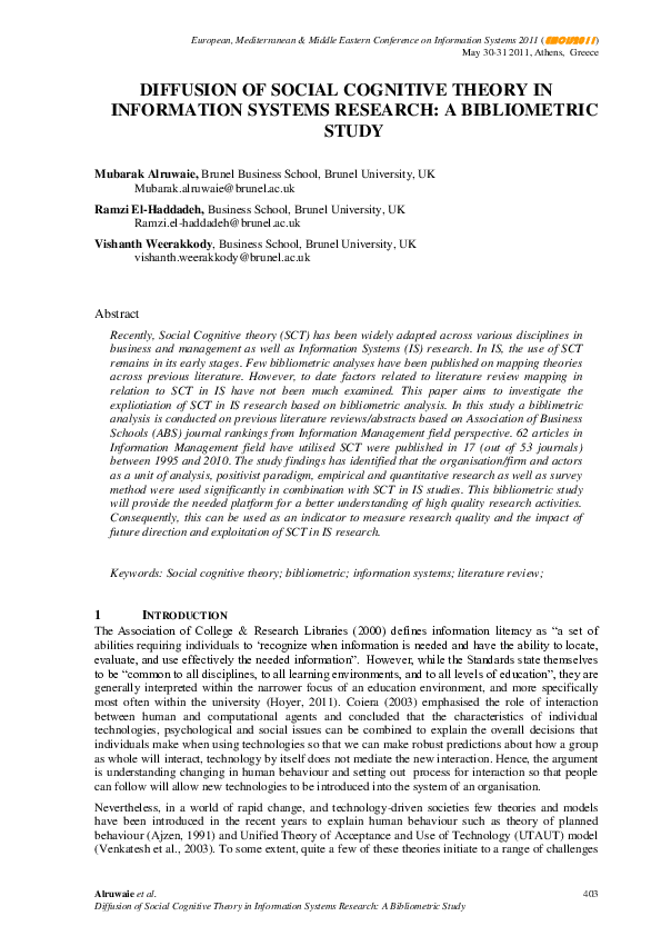 (PDF) Diffusion of Social Cognitive Theory in Information Systems ...
