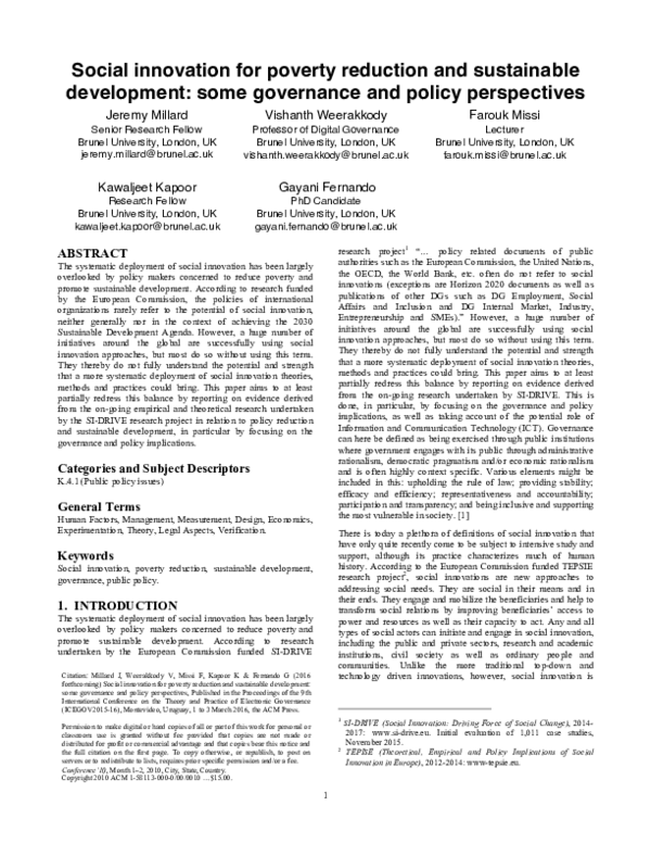 (PDF) Social Innovation for Poverty Reduction and Sustainable Development