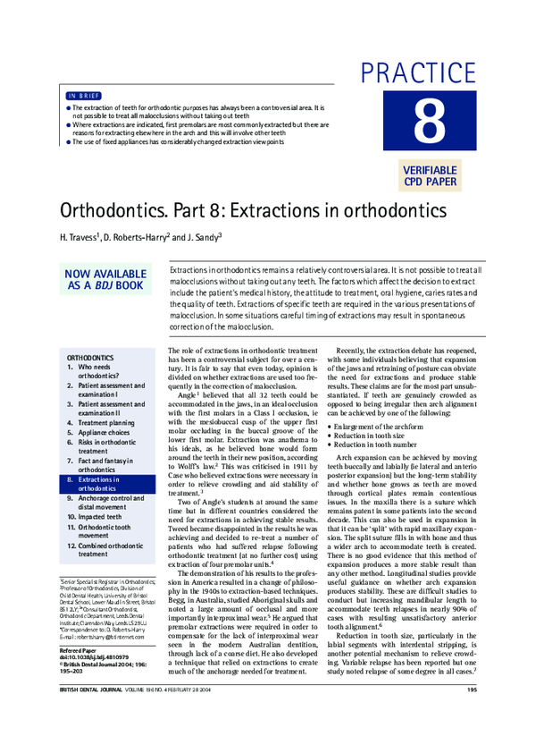 (PDF) Orthodontics. Part 8: Extractions in orthodontics