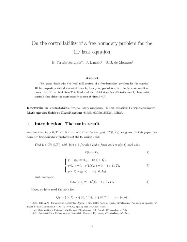 (PDF) On the controllability of a free-boundary problem for the 1D heat ...