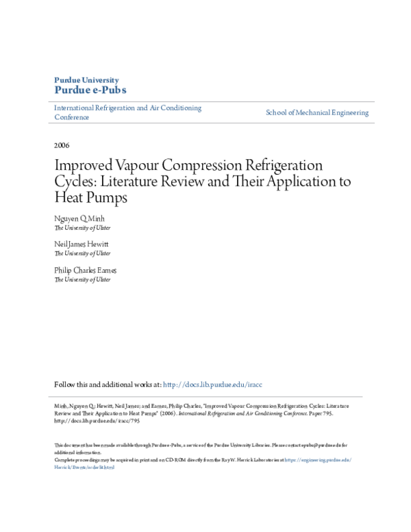 (PDF) Improved Vapour Compression Refrigeration Cycles Literature