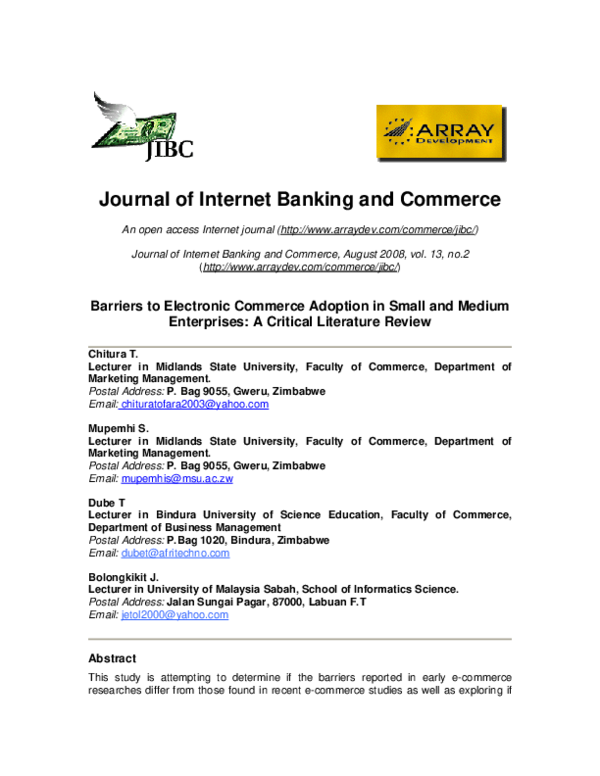 (PDF) Barriers to electronic commerce adoption in small and medium ...