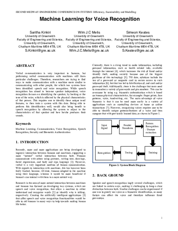 (PDF) Machine learning for voice recognition