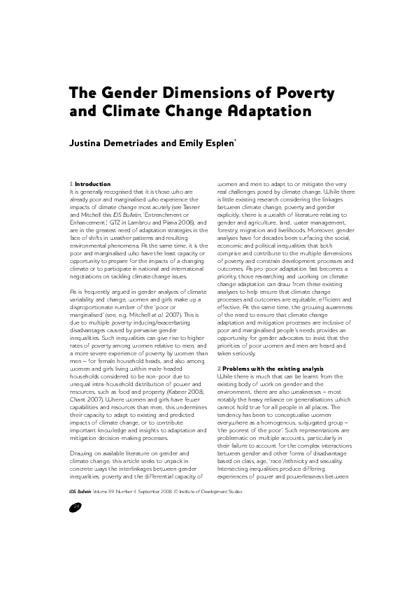 (PDF) The gender dimensions of poverty and climate change adaptation