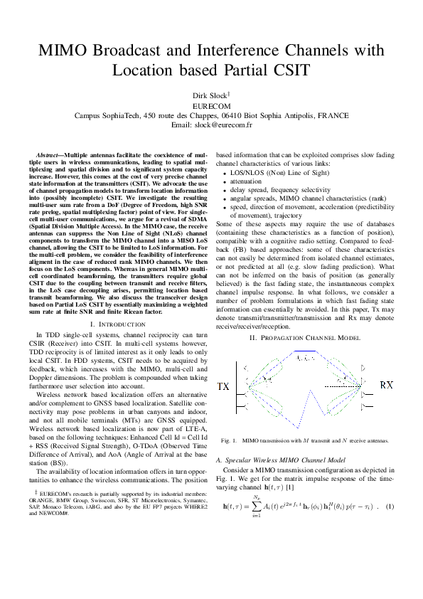 (PDF) MIMO Broadcast and Interference Channels with Location based ...