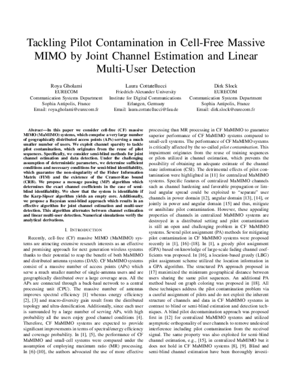 (PDF) Tackling Pilot Contamination in Cell-Free Massive MIMO by Joint ...