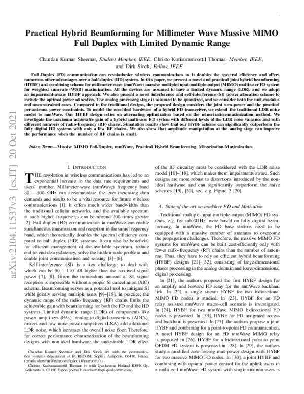 (PDF) Practical Hybrid Beamforming for Millimeter Wave Massive MIMO ...