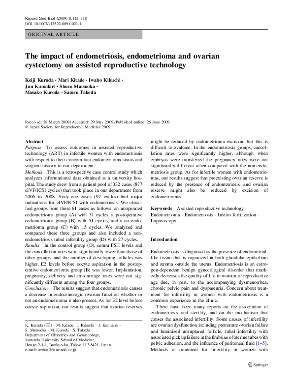 (PDF) The impact of endometriosis, endometrioma and ovarian cystectomy ...