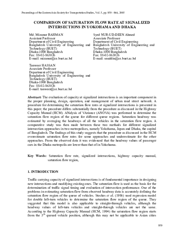 (PDF) Comparison of Saturation Flow Rate at Signalized Intersections in ...
