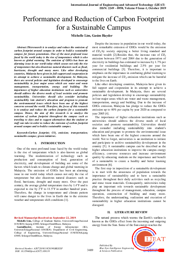 (PDF) Performance and Reduction of Carbon Footprint for a Sustainable ...