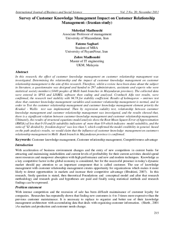 (PDF) Survey of Customer Knowledge Management Impact on Customer ...